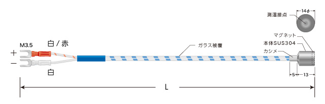 温度センサー 熱電対（Kタイプ）「先端マグネットタイプ」