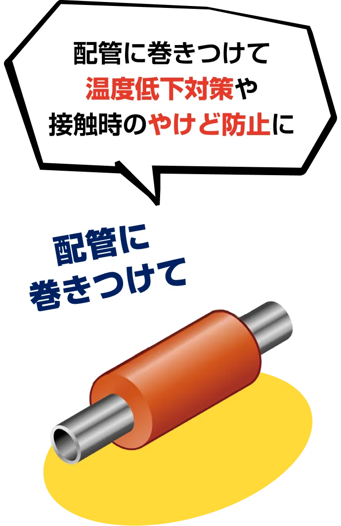 配管に巻き付けて温度低下対策や接触時のやけど防止に